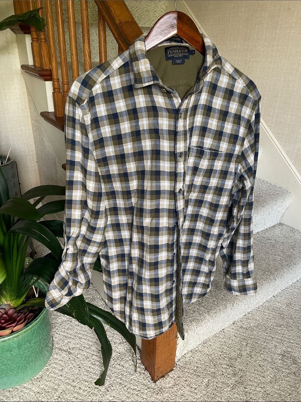 Pendleton Olive, Navy & Cream Plaid Button-Up Shirt